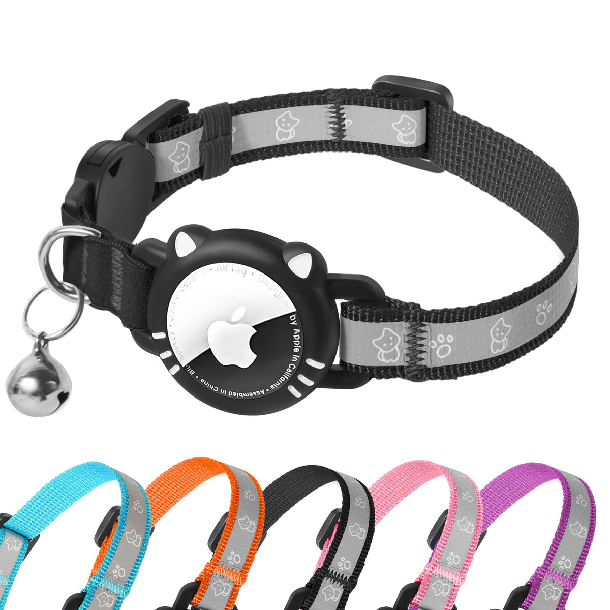 Cat Collar with Airtag Holder for Puppies Kittens, Pink, XS