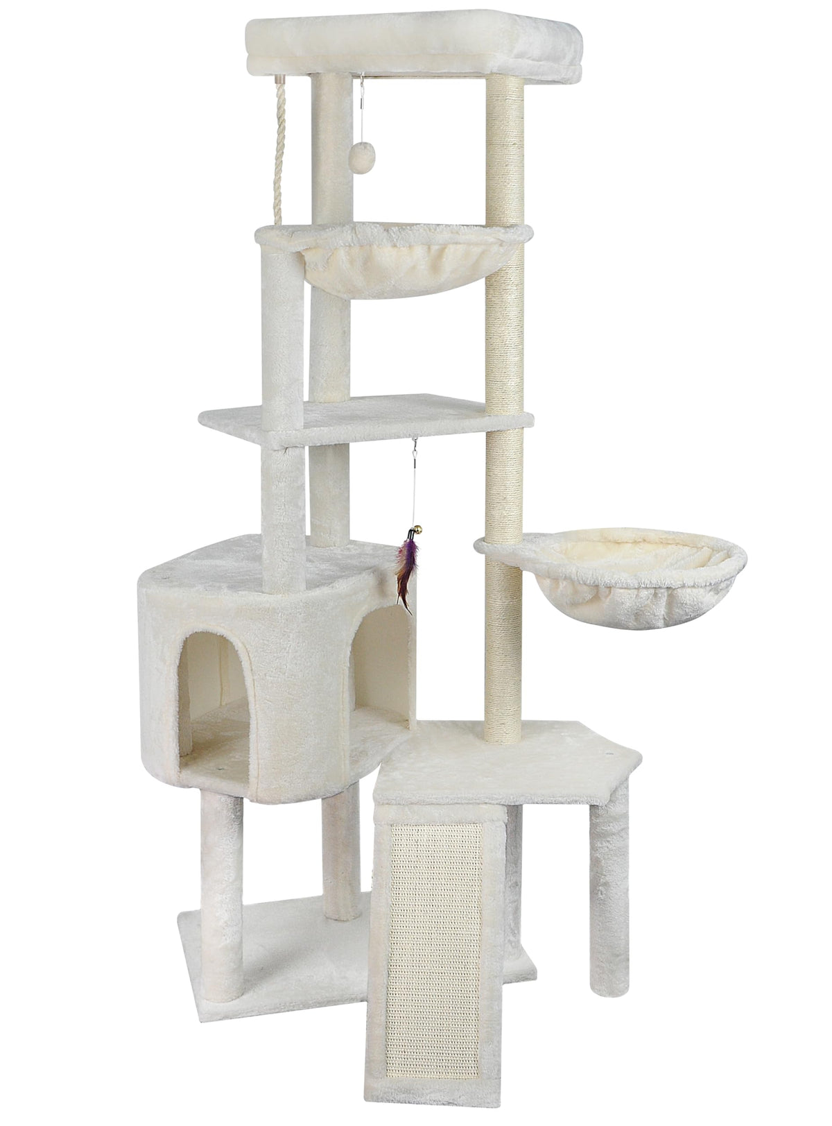 Three Layer Cat Tree with Cat Condo and Two Hammocks,Grey