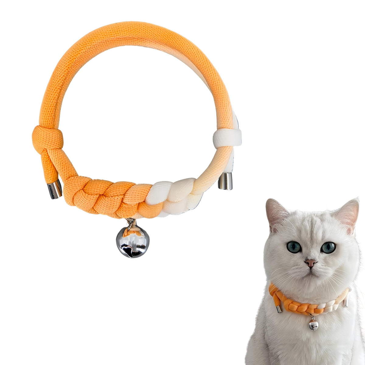 Cat Collar with Bell, Cute Adjustable Cotton Kitten Collar, Soft Lightweight Slip On Collar for Indoor Cats, Handmade in California (Green Ombre)