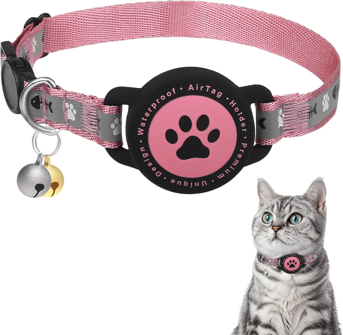 Waterproof Airtag Cat Collar, Breakaway Cat Airtag Collar with Bell