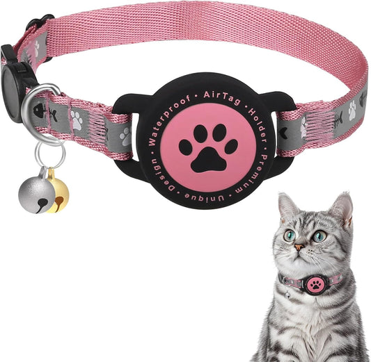 Waterproof Airtag Cat Collar, Breakaway Cat Airtag Collar with Bell