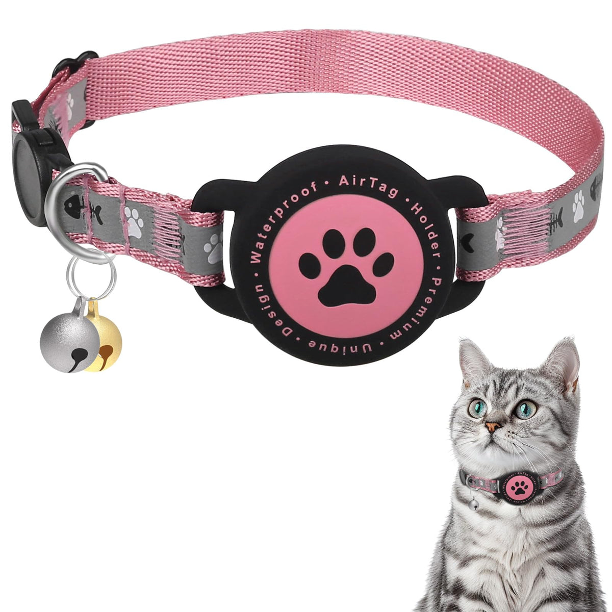 Waterproof Airtag Cat Collar, Breakaway Cat Airtag Collar with Bell