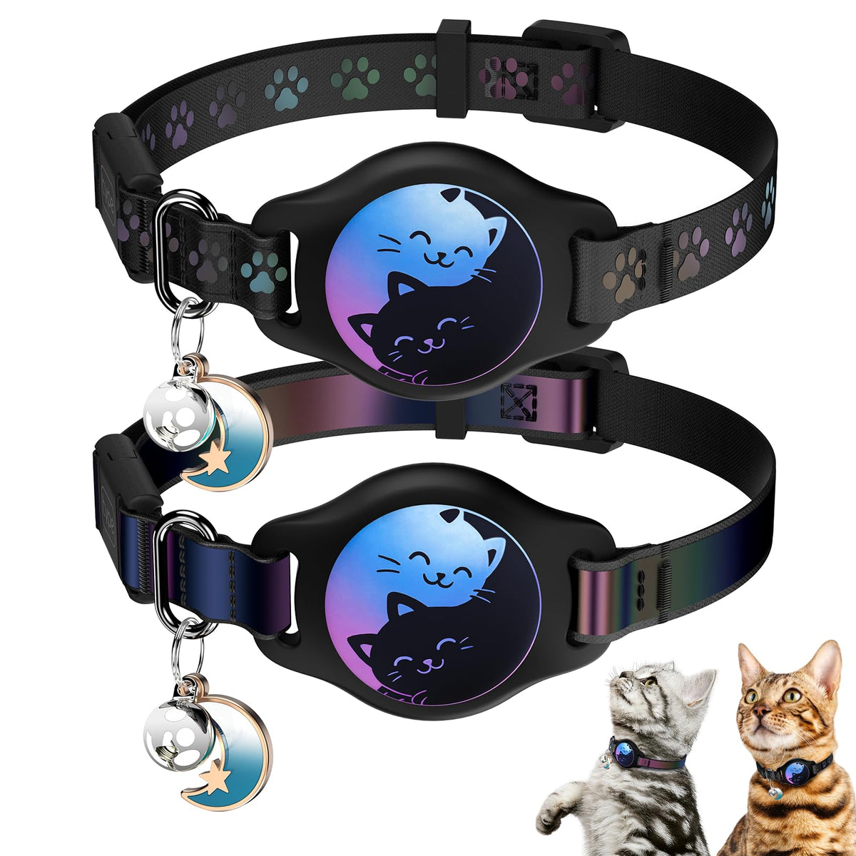 AirTag Cat Collar Breakaway, 2 Pack Cat Collar with Apple AirTag Holder