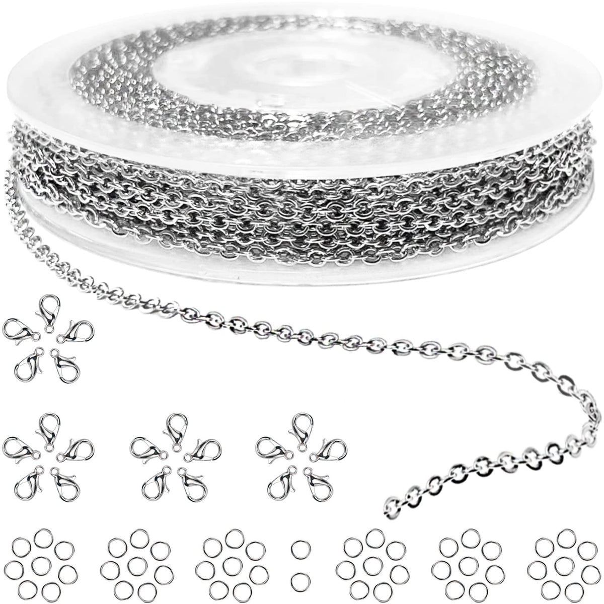 Jishi Steel Ball Chain Bead Dog Tag Chain Beaded Necklace Chains for Jewelry Making Bracelet Military Crafts, Silver Metal Pull Chain Small Ball Bead Chain Roll w/20 Connectors (Black, 33ft 2.4mm)