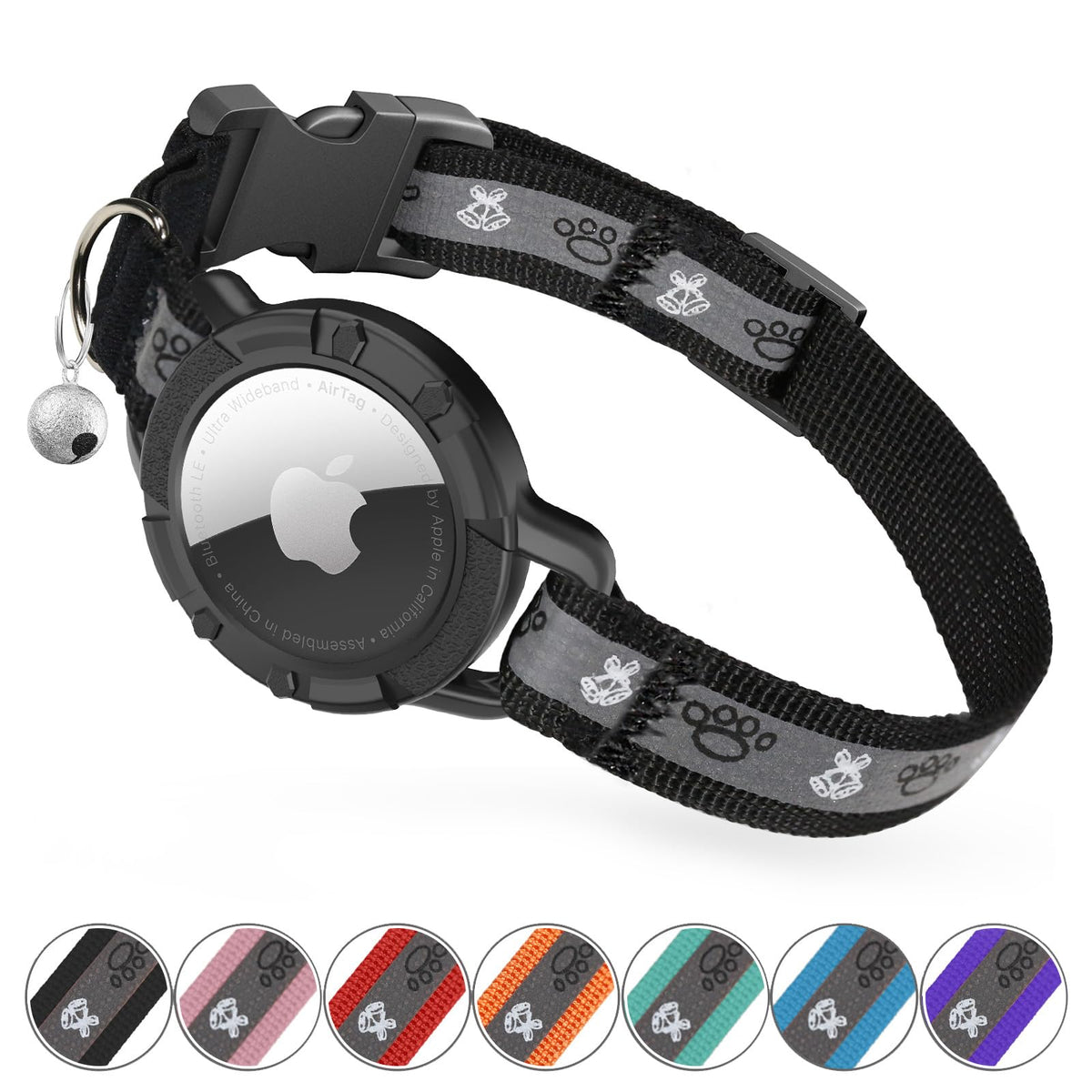 Breakaway AirTag Cat Collar, Reflective Cat Tracker Collar with Bell