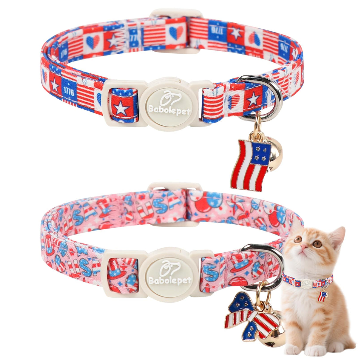 2 Pack Christmas Cat Collars - Breakaway Cat Collar with Bell, Christmas Tree and Reindeer Pendant, Winter Adjustable Kitten Collars for Girl Boy Cats, Pink Santa &Fair Isle