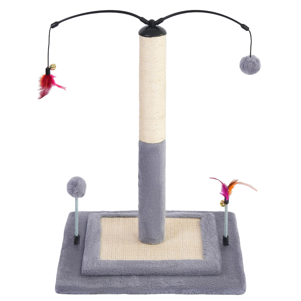 YUNIQUE Cat Scratching Post with Sisal Rope, Small Cat Tree with Dangling Balls & Feather for Kittens(Grey, 22.8'')