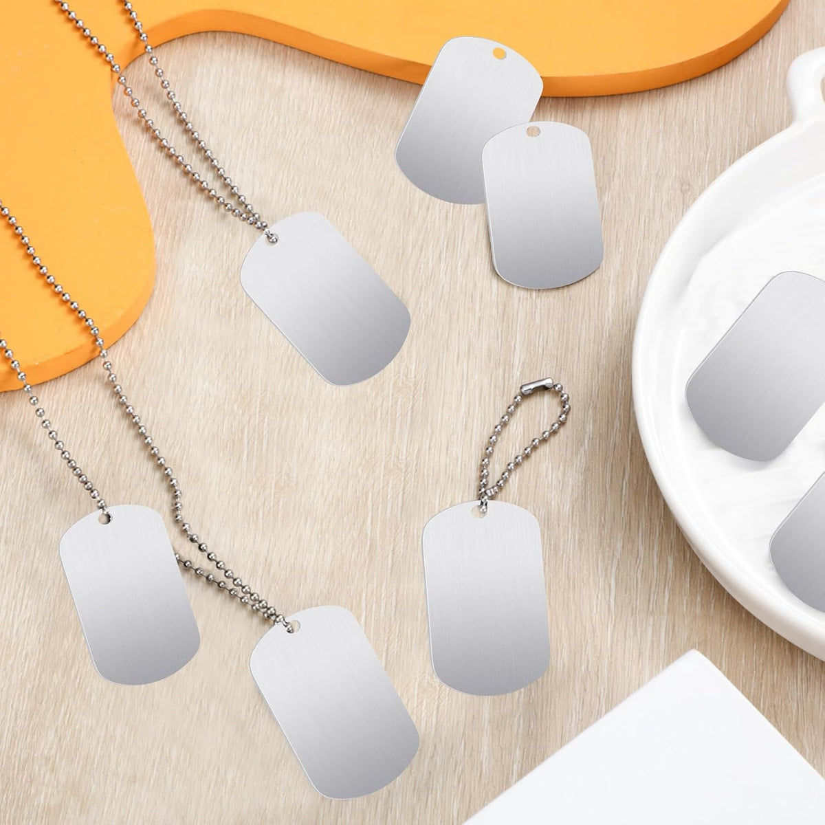 20 Pcs Military Dog Tags Set, 10 Army Blank Tags 10 Chains, Silver