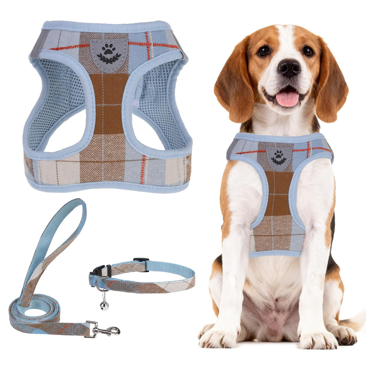 PUPTECK Adjustable Pet Harness Collar &Leash Set Step in for Small Dogs Puppy &Cats Outdoor Training &Running, Soft Mesh Padded Reflective Vest Harness,M: Chest girth: 16-18in Collar: 11.8-15.7in