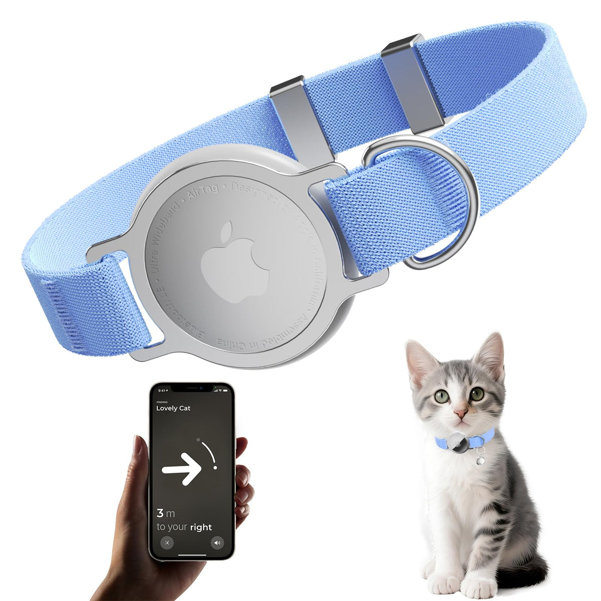 AirTag Cat Collar, Elastic Tracker Collar with Airtag Holder and Bell
