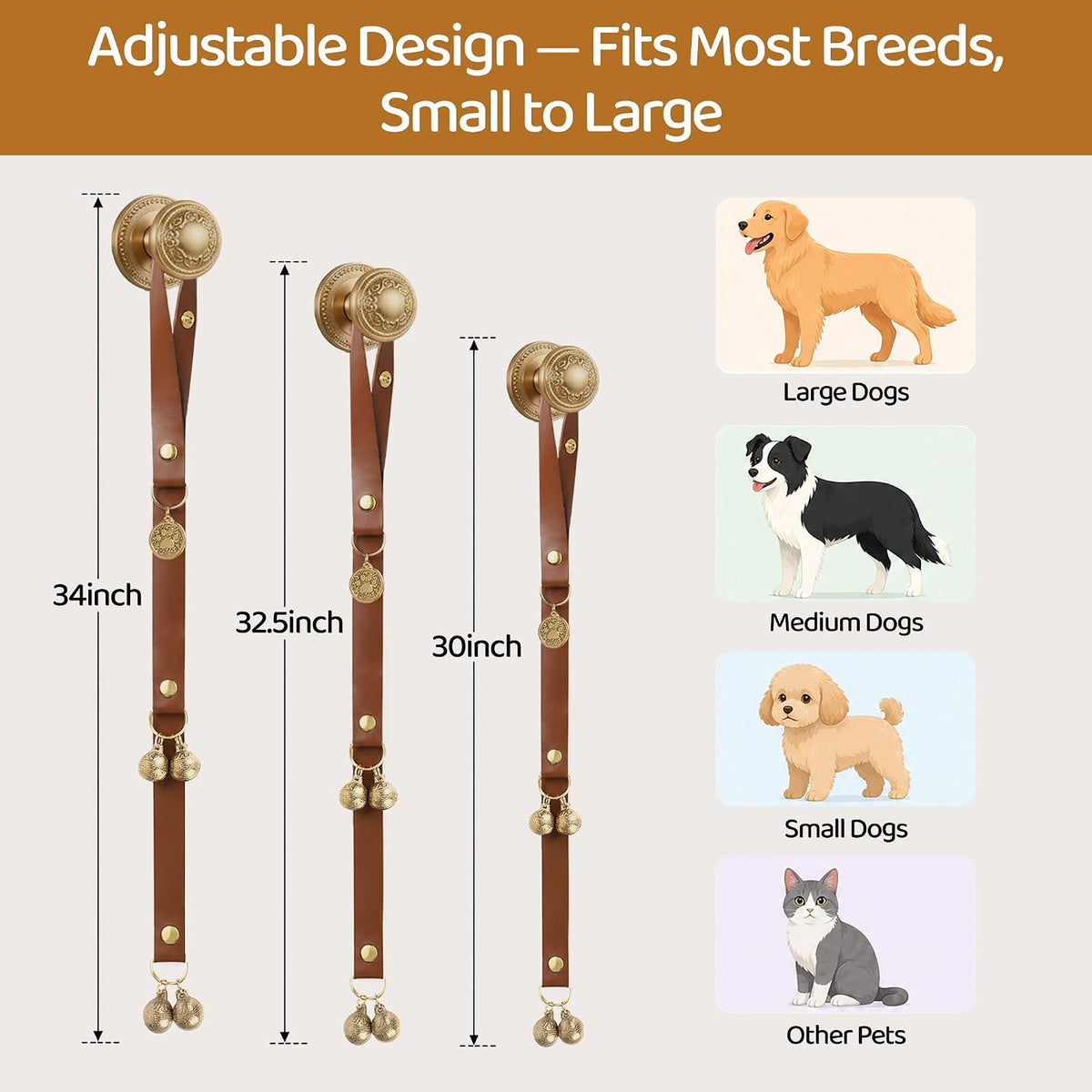 Kytely Leather Dog Doorbells to Go Outside, Brass Bells for Potty Training