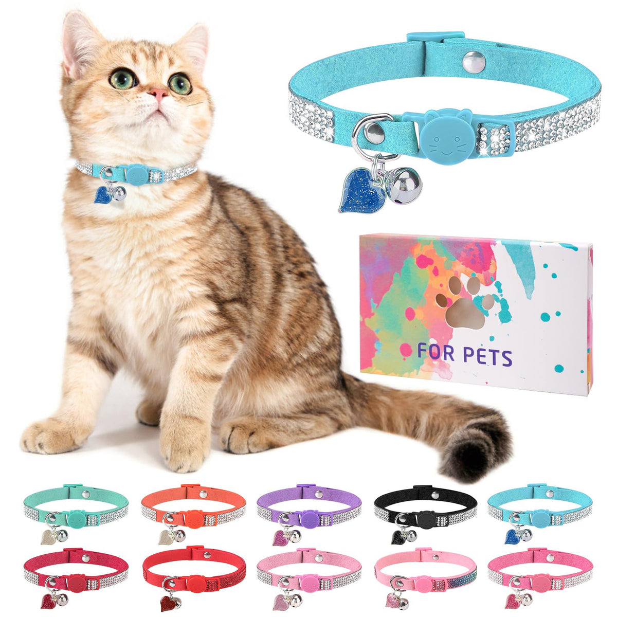 Rhinestone Cat Collar Breakaway, Bling Sparkly Diamond, 2 Pack