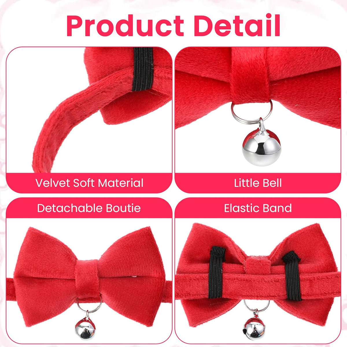 20 Pack Cat Collars with Bow Tie and Bell, Adjustable 7-11 inch Pet Collar with Safety Buckle, Solid Colors Kitten Bow Breakaway Cat Bowtie for Puppy Pet Accessories (10 Colors)