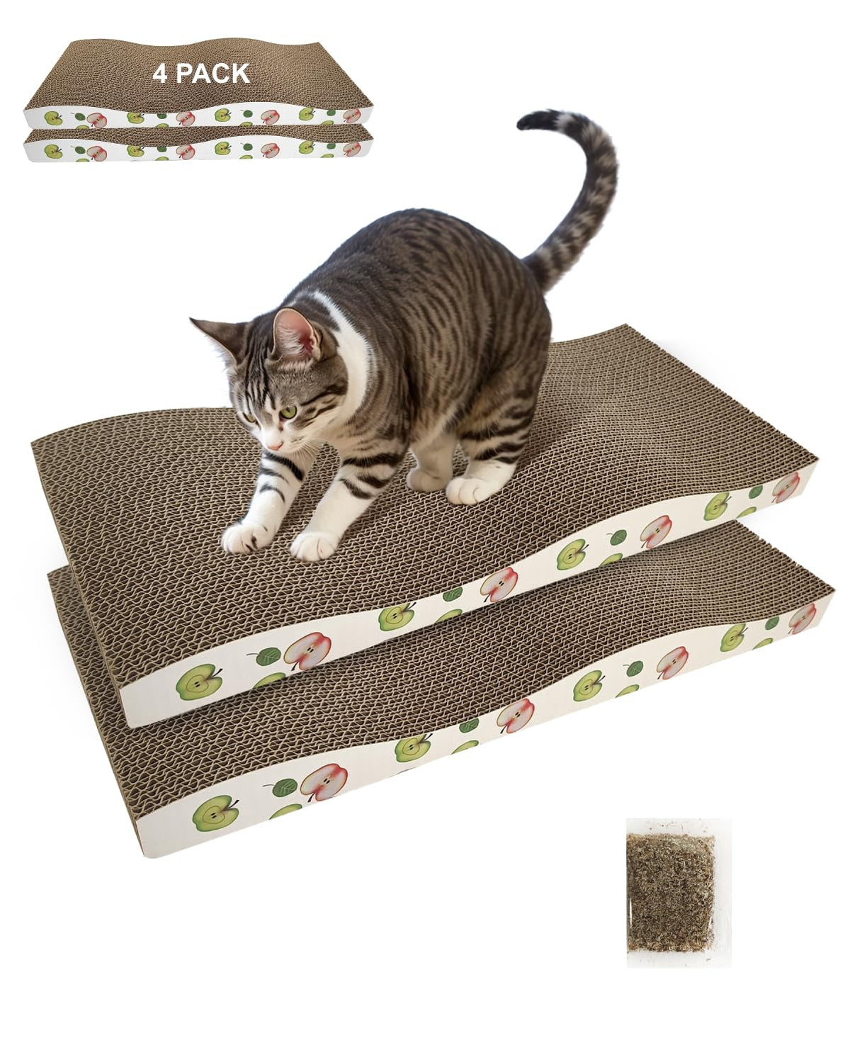 TIMHAKA Cat Scratching Board, Corrugate Cat Scratcher for Indoor Cats with Catnip, Cat Scratch Pad with Premium Scratch Textures Design, Cardboard Cat Scratcher with Double-Sided Usability (Pack of 2)