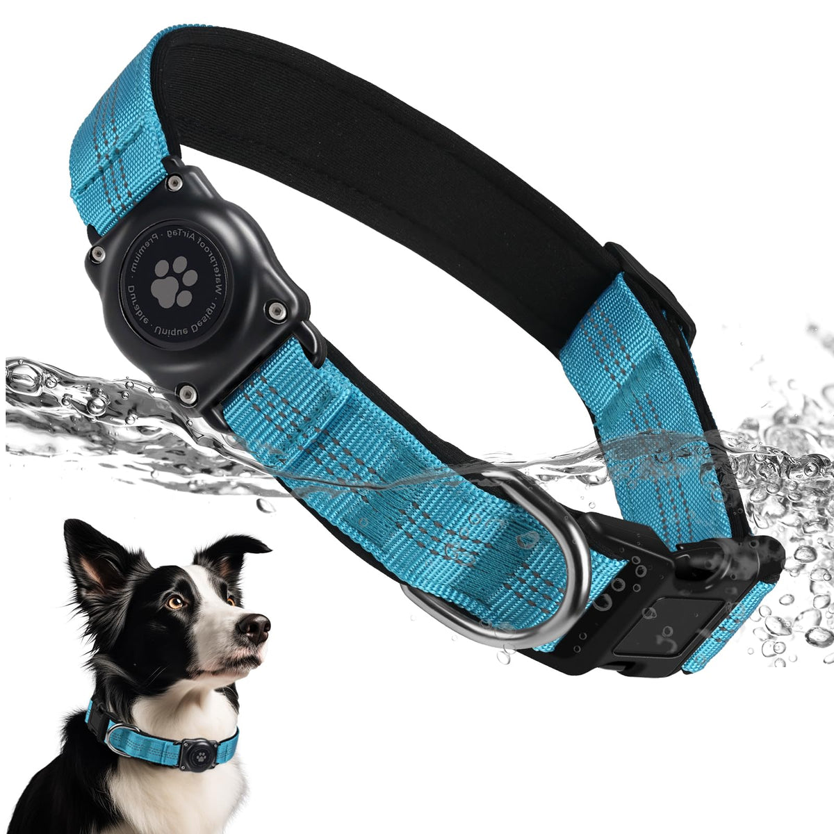 Upgrade Dog Collar with AirTag Holder, IP68 Waterproof, Black, S