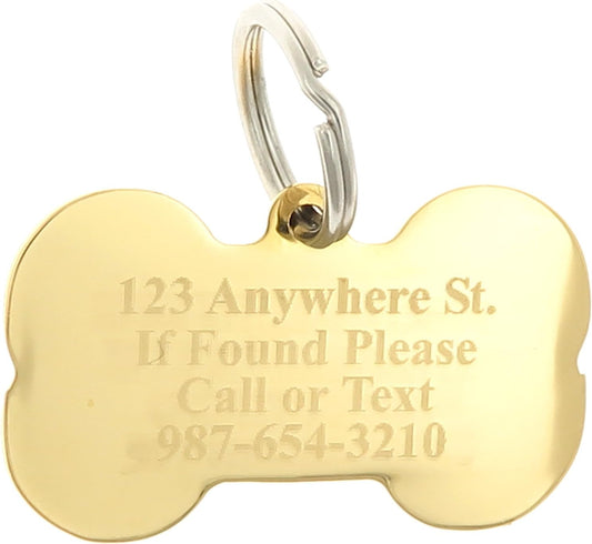 Custom Engraved Personalized Gold-Plated Bone Shape w/Clear Rhinestones Dog Pet ID Jewelry Bling Tag