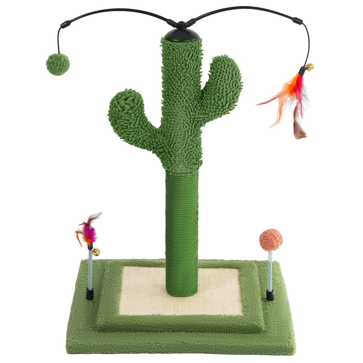 YUNIQUE Cat Scratching Post with Sisal Rope, Small Cat Tree with Dangling Balls & Feather for Kittens(Grey, 22.8'')