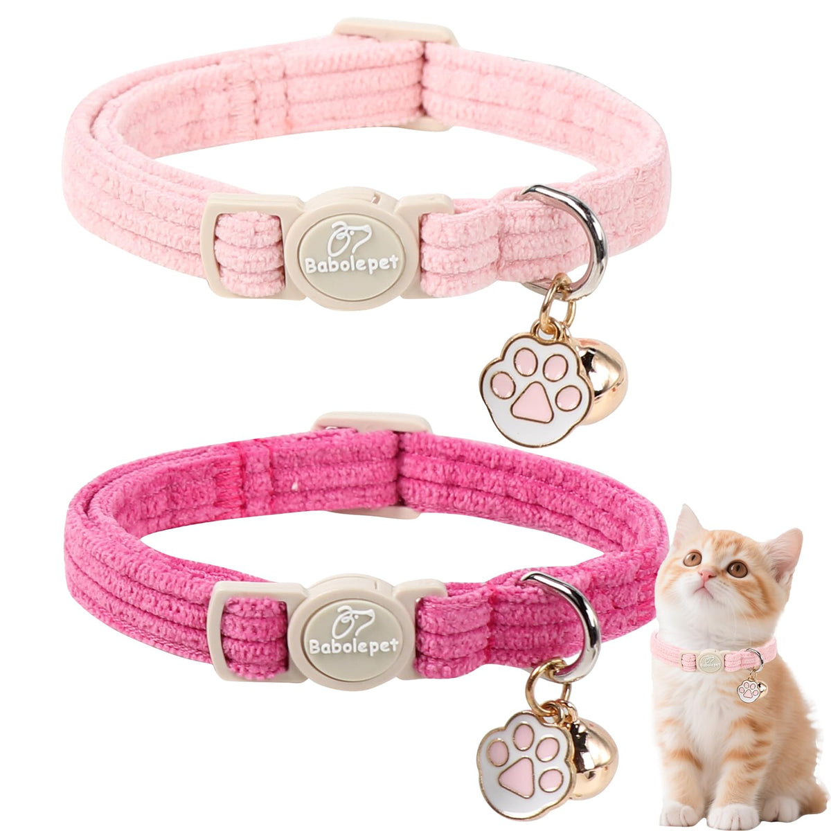 2 Pack Christmas Cat Collars - Breakaway Cat Collar with Bell, Christmas Tree and Reindeer Pendant, Winter Adjustable Kitten Collars for Girl Boy Cats, Pink Santa &Fair Isle