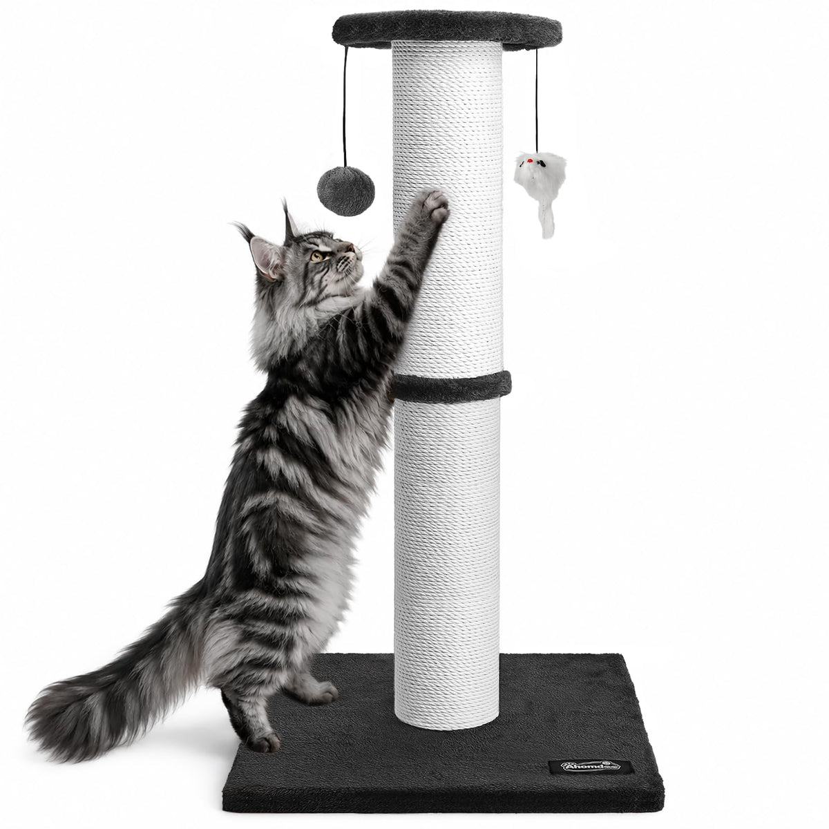 34-Inch Tall Cat Scratching Post for Large Cats, Stable Base, Gray
