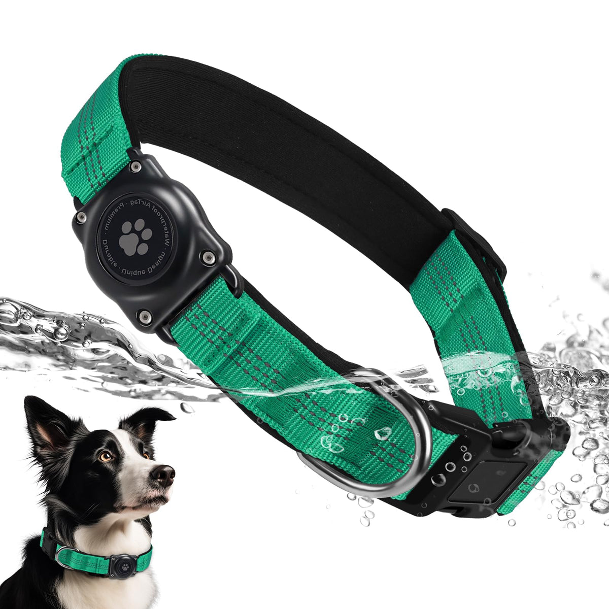 Upgrade Dog Collar with AirTag Holder, IP68 Waterproof, Black, S