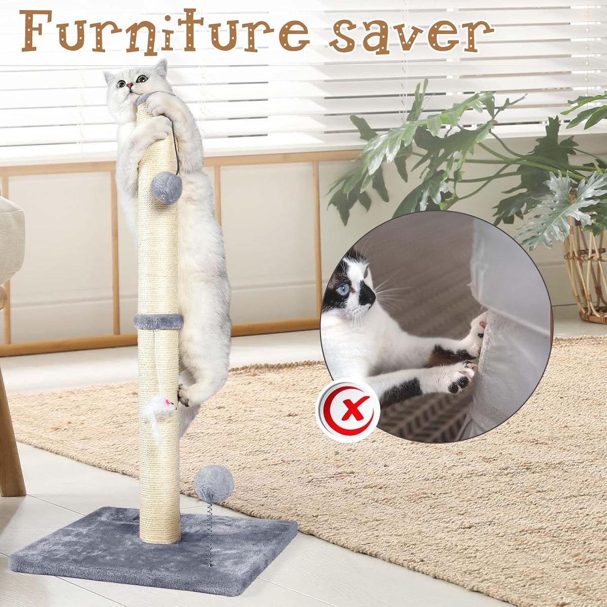 ANWA 32" Tall Sisal Cat Scratching Posts Tree for Indoor Cats Adults, Gray