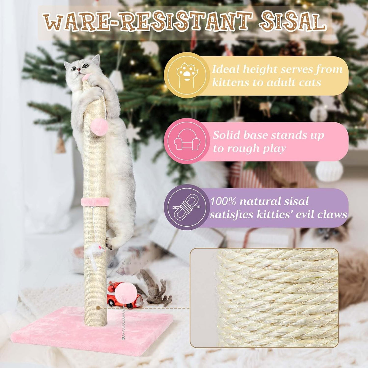 ANWA 32" Tall Sisal Cat Scratching Posts Tree for Indoor Cats Adults, Pink