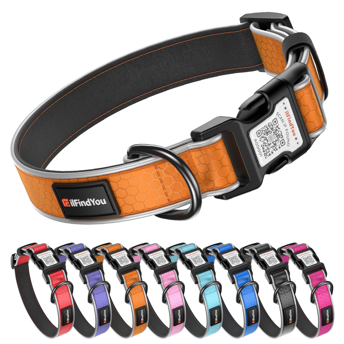 Personalized Dog Collar with QR Code Dog Tag, Light Blue M