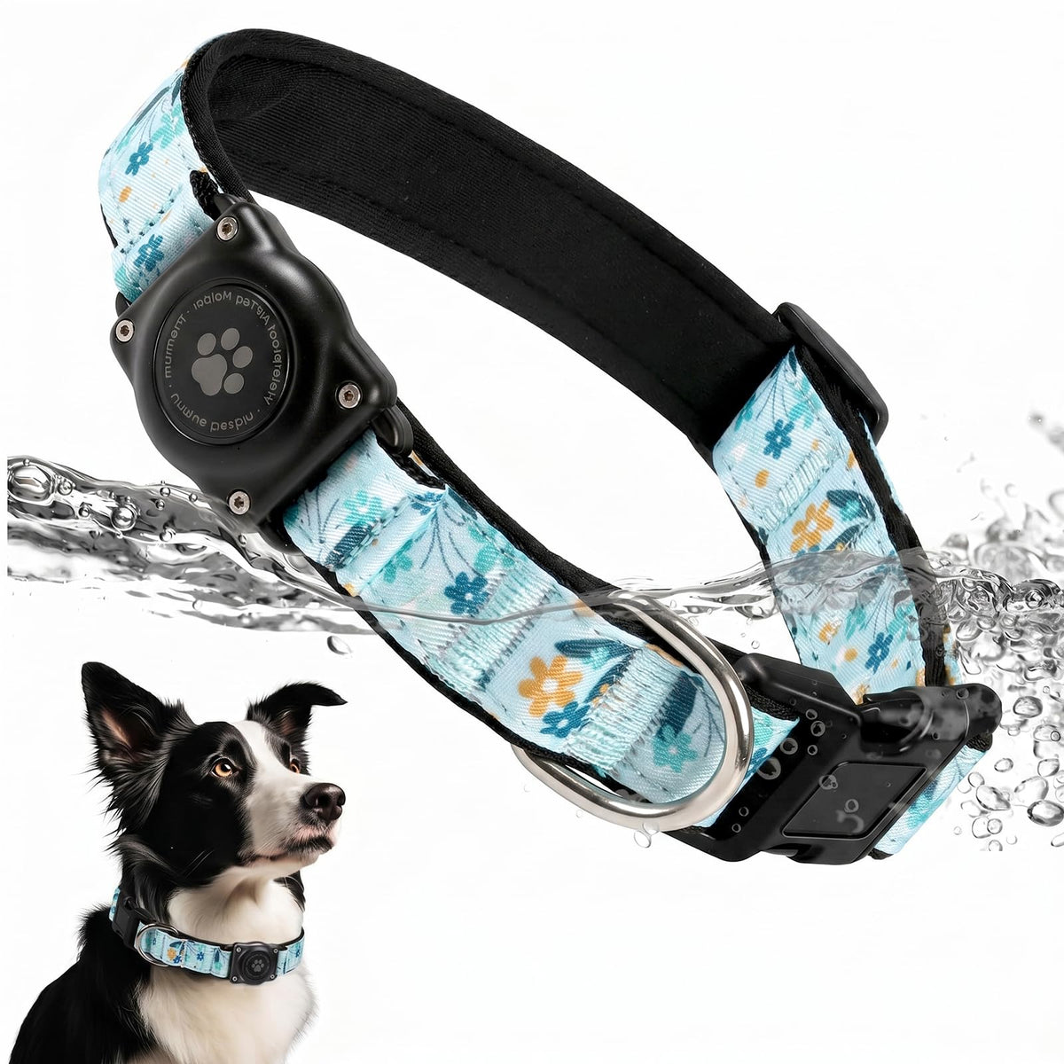 Upgrade Dog Collar with AirTag Holder, IP68 Waterproof, Black, S