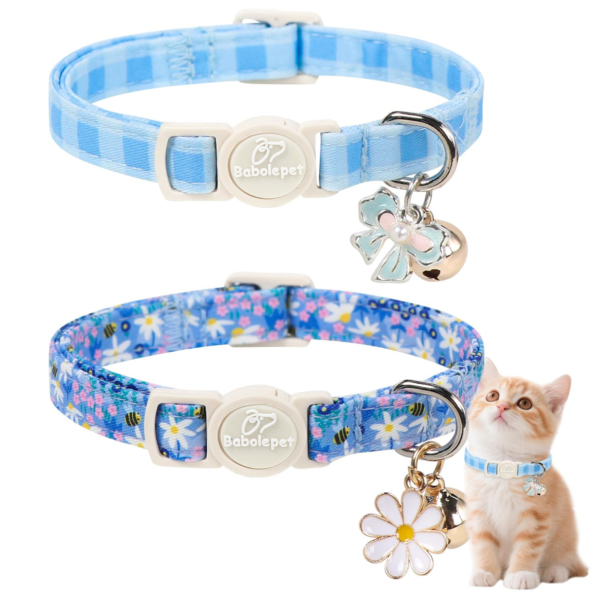 2 Pack Christmas Cat Collars - Breakaway Cat Collar with Bell, Christmas Tree and Reindeer Pendant, Winter Adjustable Kitten Collars for Girl Boy Cats, Pink Santa &Fair Isle