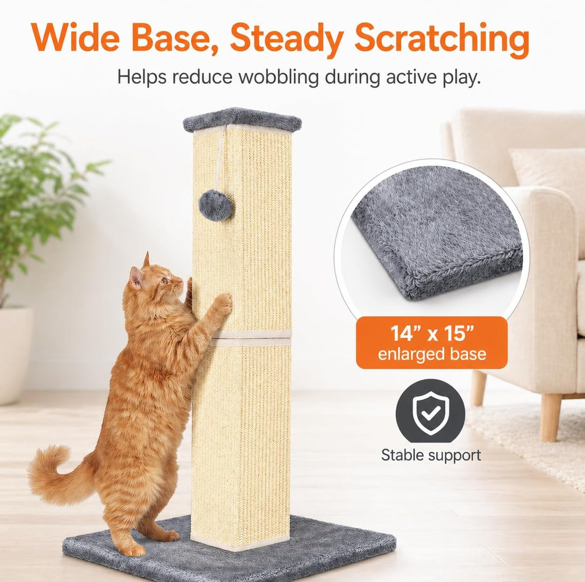 Cat Scratching Post for Indoor Cat, 32 Inch Large Cat Scratcher Grey