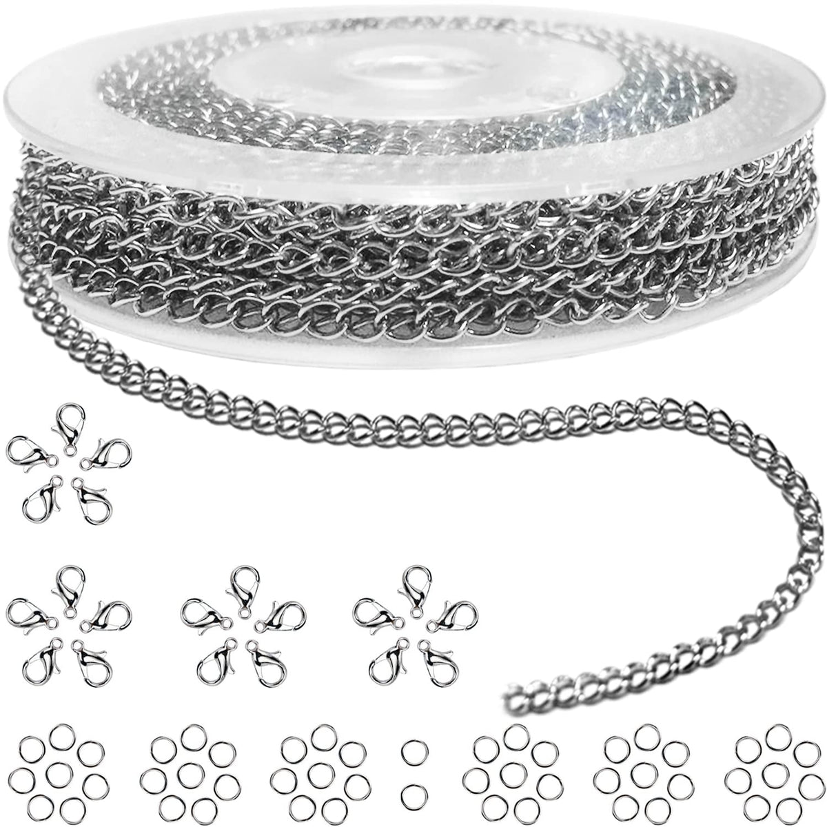 Jishi Steel Ball Chain Bead Dog Tag Chain Beaded Necklace Chains for Jewelry Making Bracelet Military Crafts, Silver Metal Pull Chain Small Ball Bead Chain Roll w/20 Connectors (Black, 33ft 2.4mm)