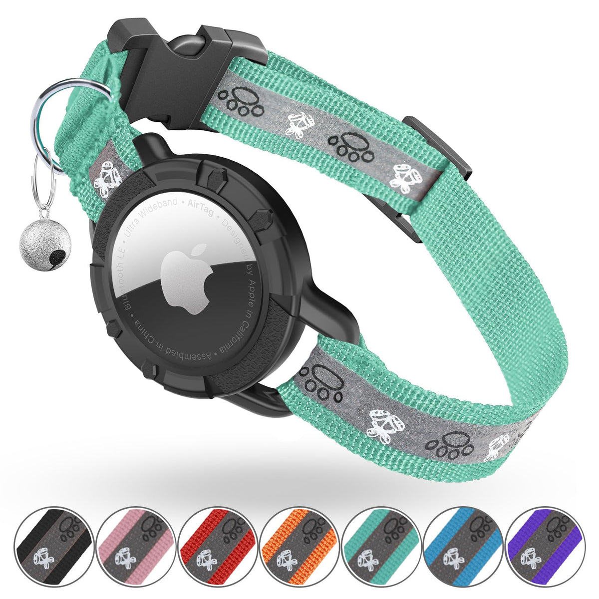 Breakaway AirTag Cat Collar, Reflective Cat Tracker Collar with Bell