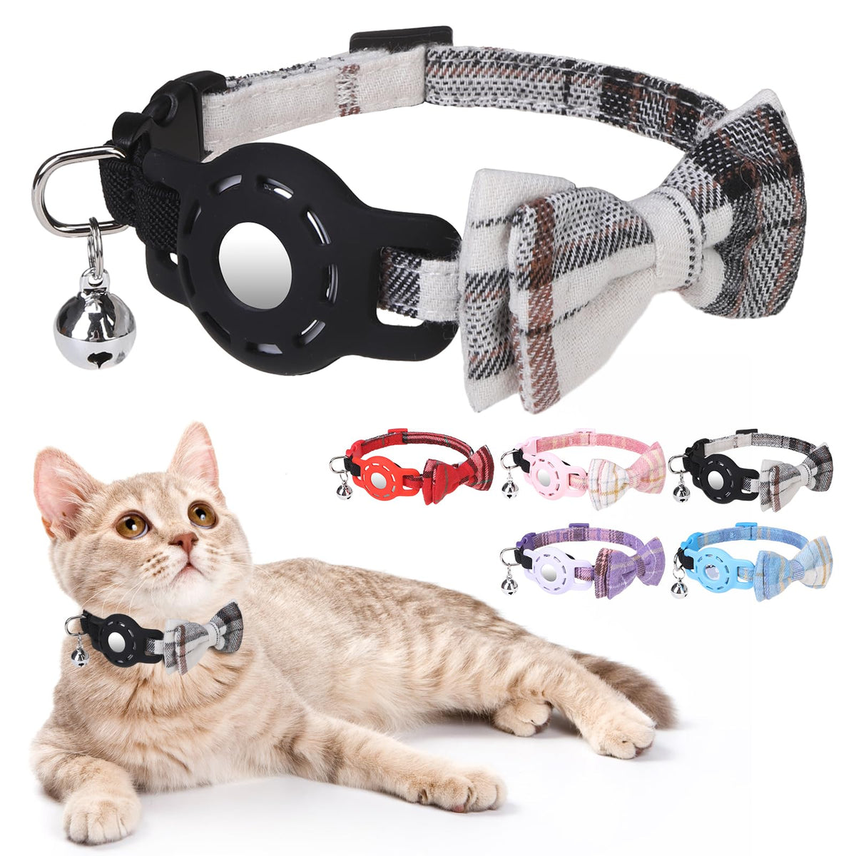 Airtag Cat Collar Breakaway, Bow Tie Collar with Airtag Holder