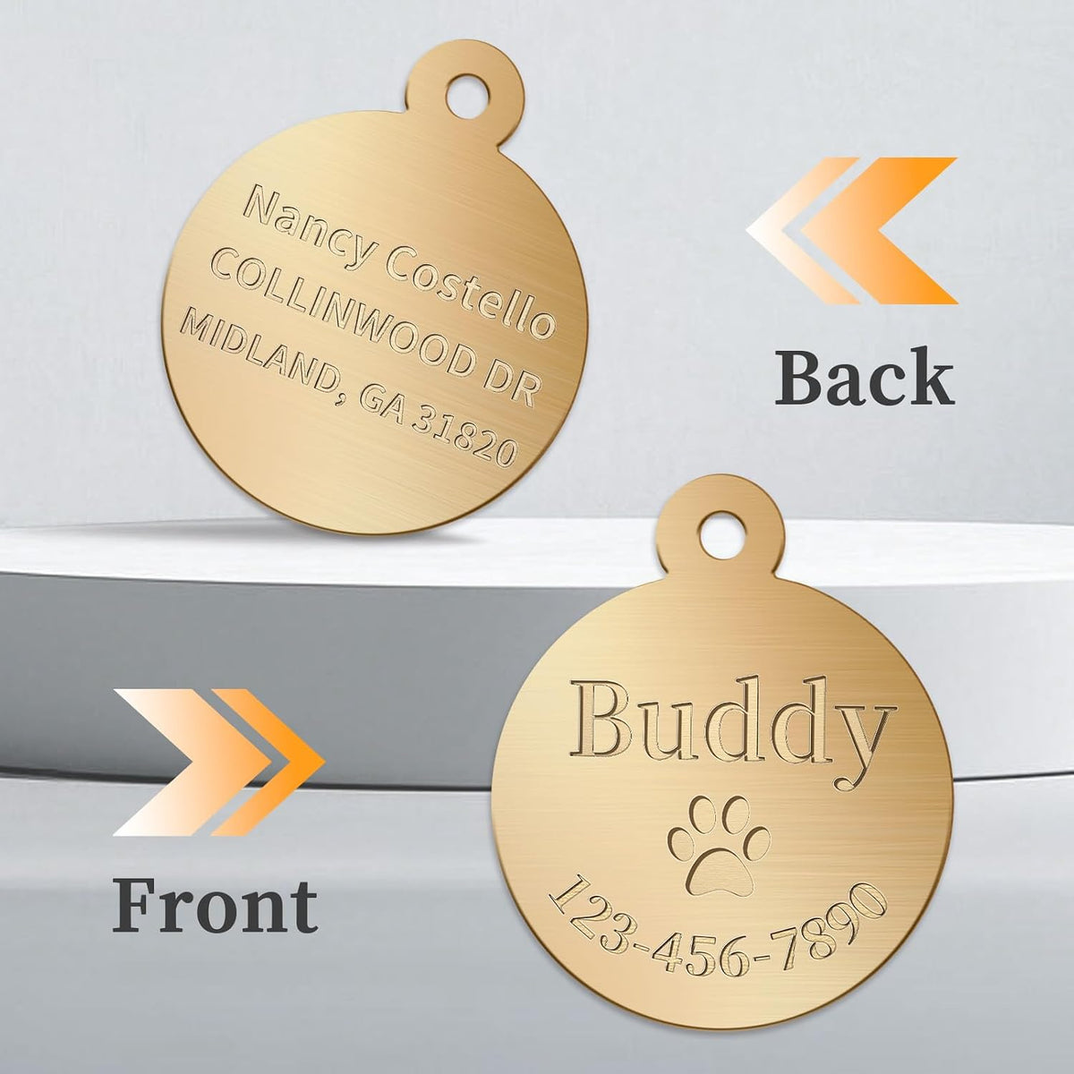 Personalized Brass Dog Tag, Custom Engraved Pet ID Tag Round