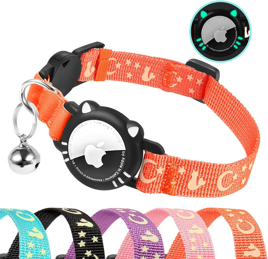 Reflective Breakaway Cat Collar with Airtag Holder and Bell, Orang, S