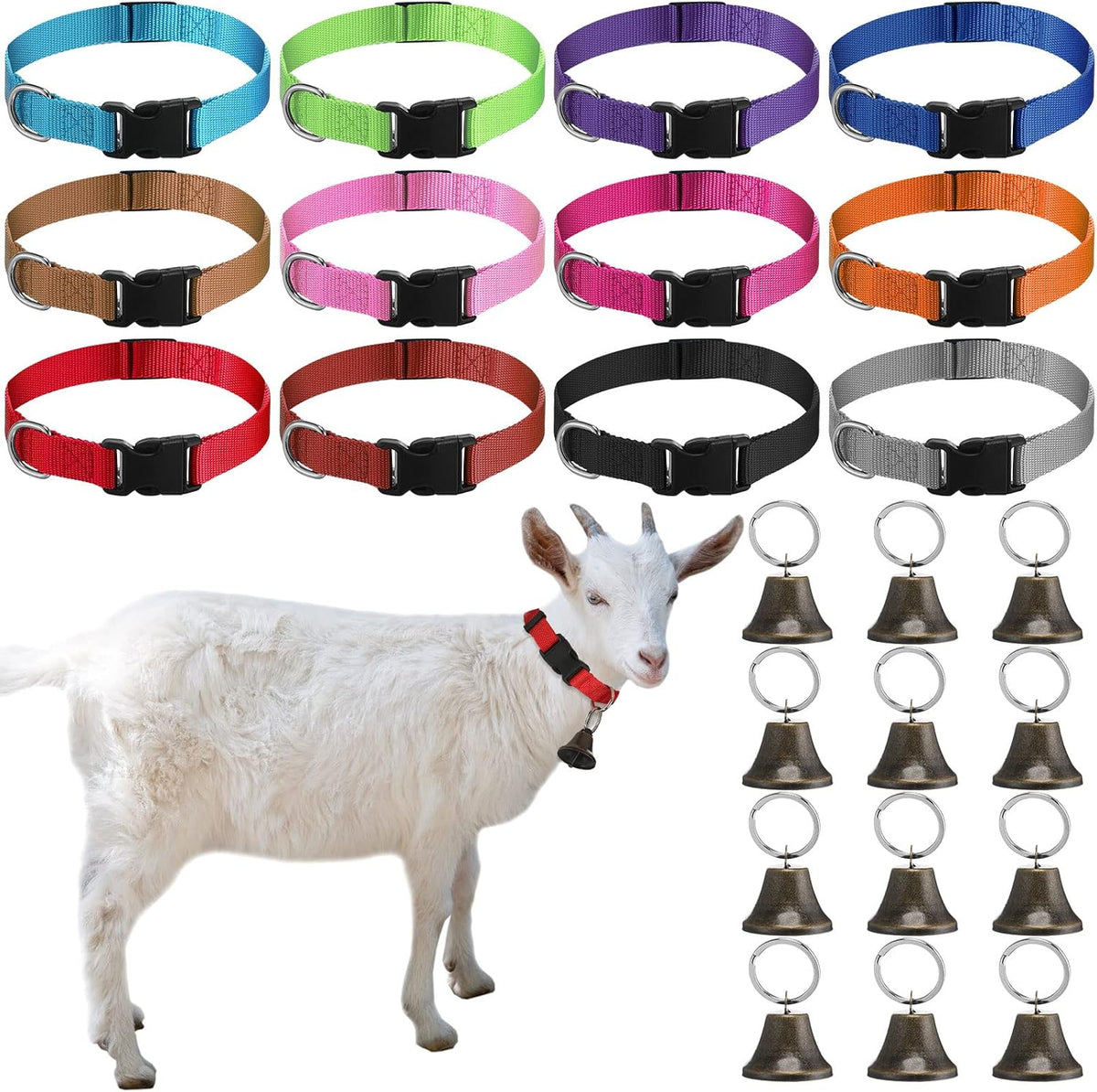 Jexine 12 Sets Goat Collars with Bells Anti-Lost Grazing Pet Collar