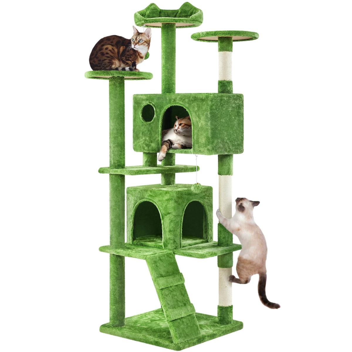 Yaheetech 54in Cat Tree Tower, 2 Caves, Kitten-Ear Perch & Scratching Posts