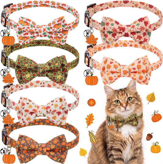 Hsei 6 Pcs Fall Cat Collars Bulk Bow Tie Bell for Autumn Charm Grooming