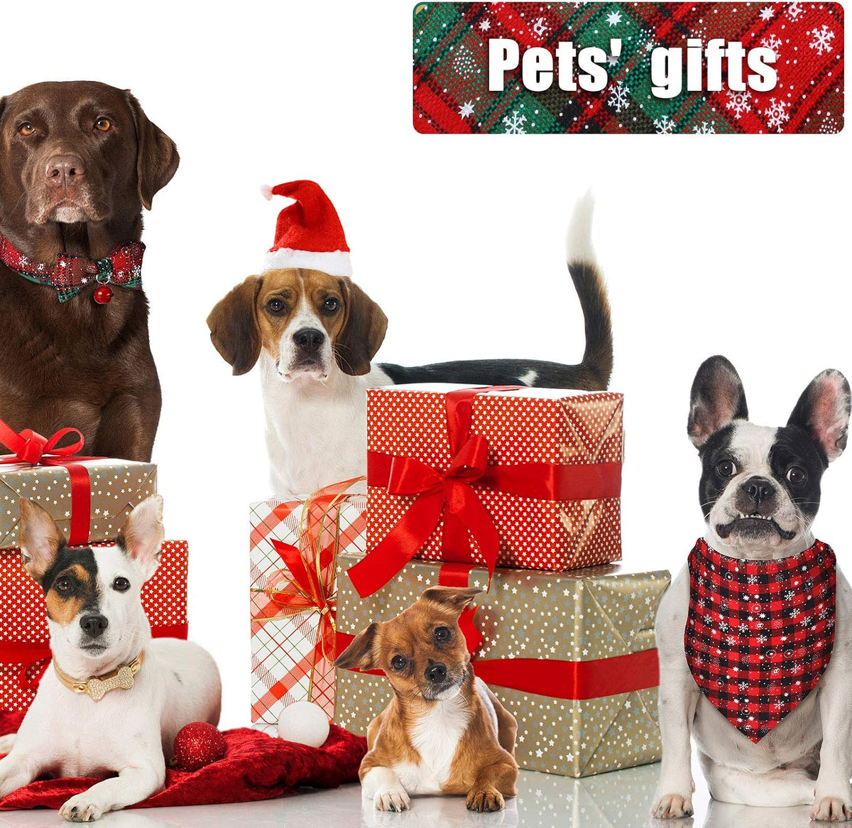 Frienda 4 Pcs Christmas Dog Bandanas and Collars Set, L, Stylish Style