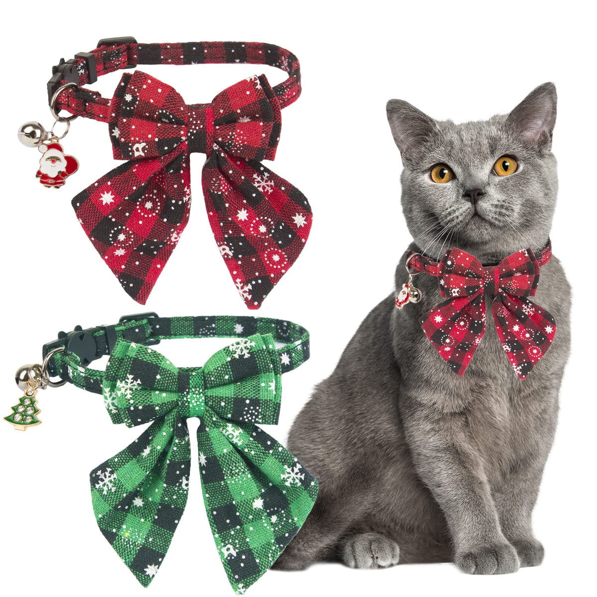ADOGGYGO Fall Cat Collar Breakaway, Orange Plaid Thanksgiving Cat Bow Tie
