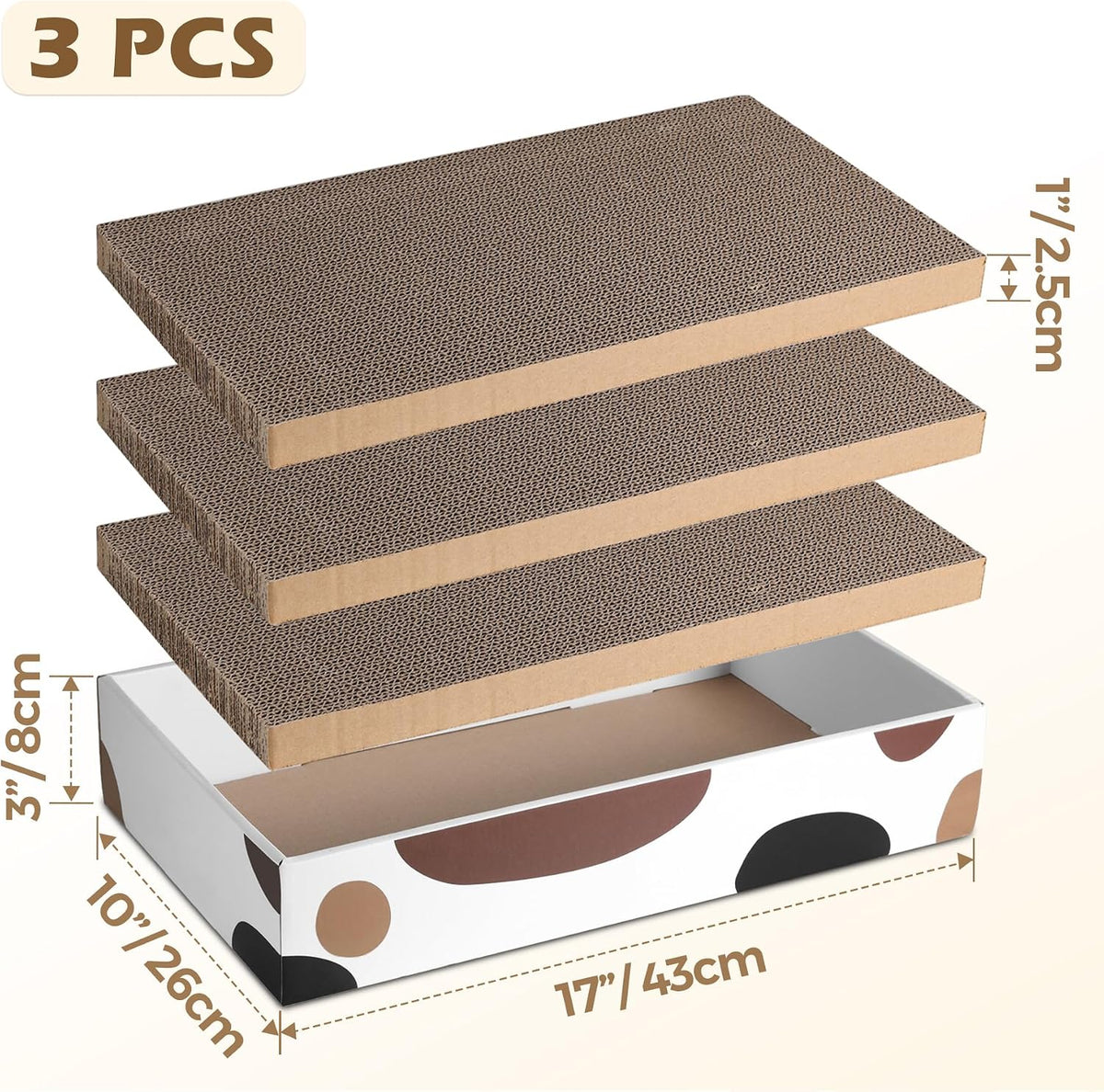 ComSaf Cat Scratcher Box 17 x 10 in, 3 Reversible Cardboard Pads for Cats