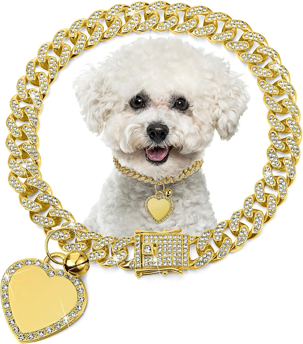 Hillban Gold Chain Dog Collar Rhinestone Heart Charm, Rose Gold, 14 Inch