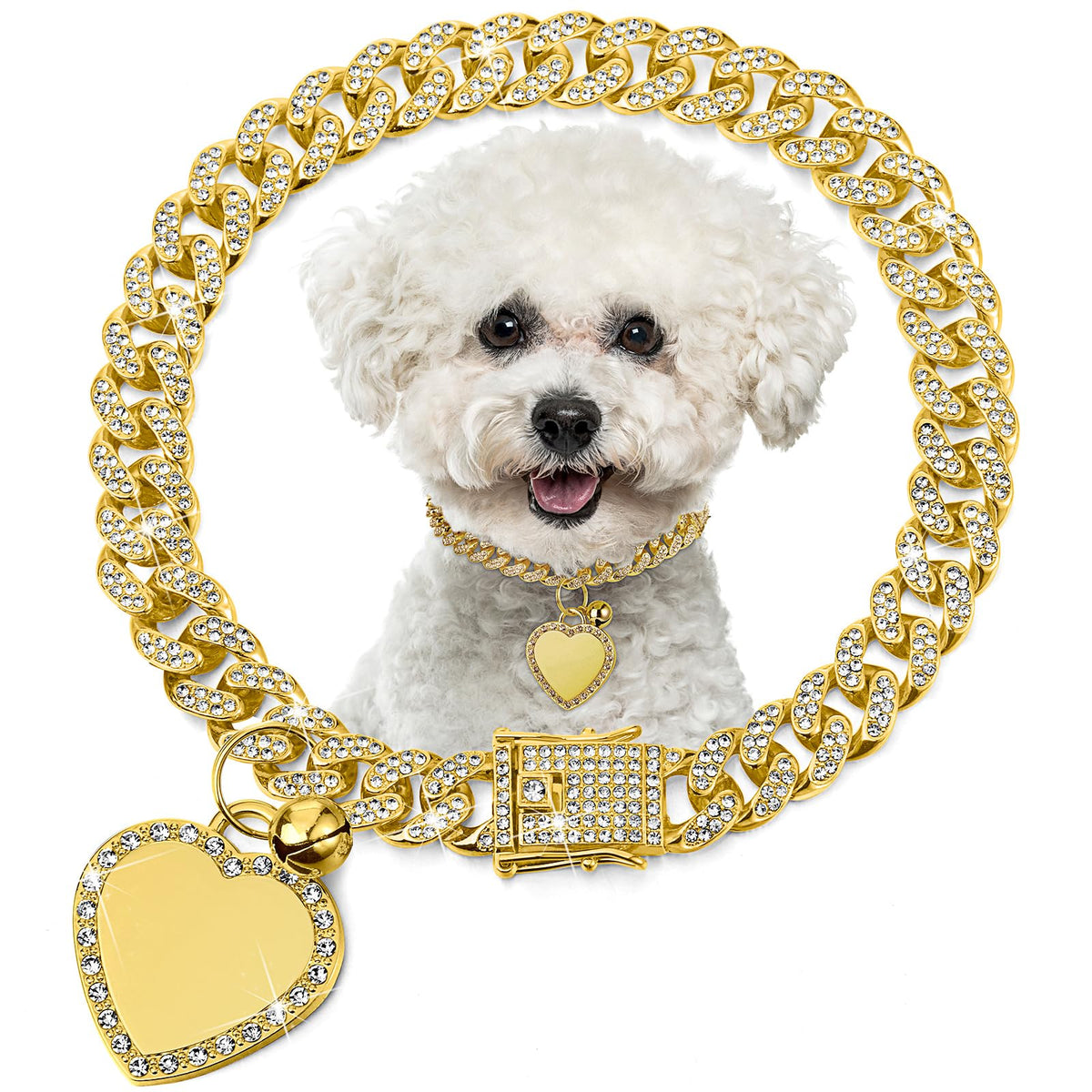 Hillban Gold Chain Dog Collar Rhinestone Heart Charm, Rose Gold, 14 Inch