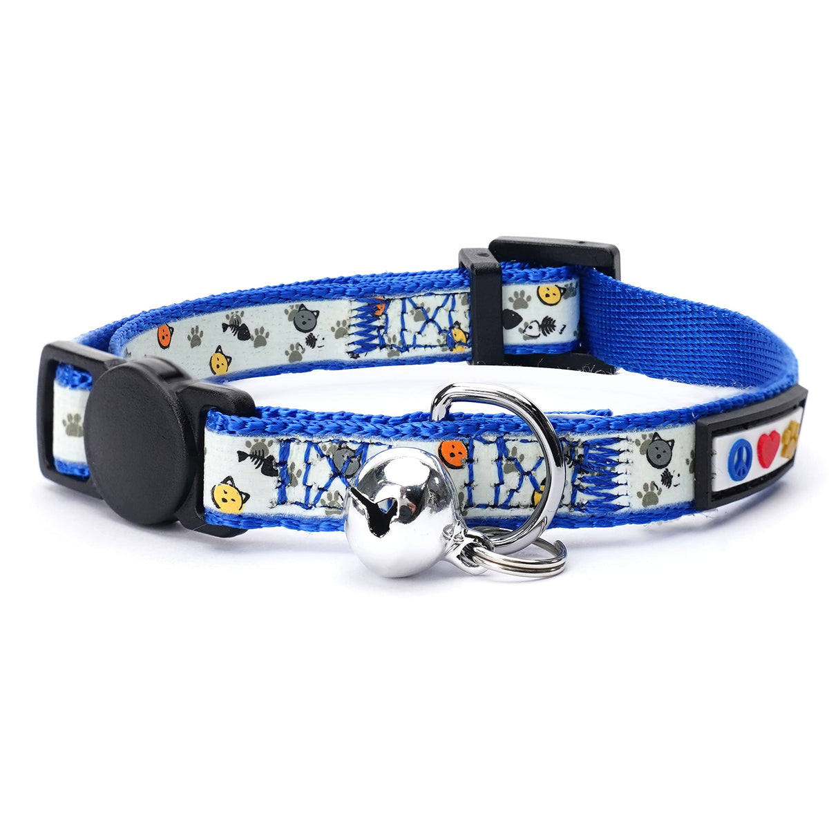 Pawtitas Glow in the Dark Cat Collar with Breakaway Safety Buckle & Bell Adjustable Kitten Collar, Teal