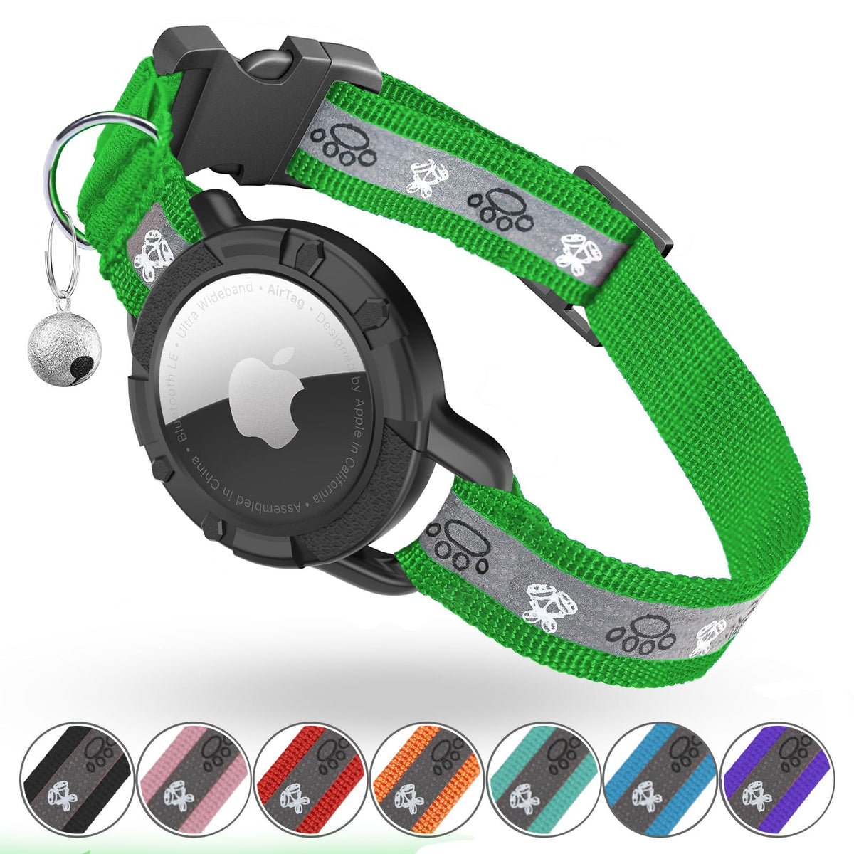 Breakaway AirTag Cat Collar, Reflective Cat Tracker Collar with Bell