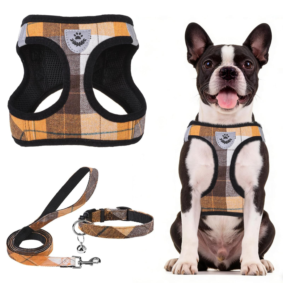 PUPTECK Adjustable Pet Harness Collar &Leash Set Step in for Small Dogs Puppy &Cats Outdoor Training &Running, Soft Mesh Padded Reflective Vest Harness,M: Chest girth: 16-18in Collar: 11.8-15.7in