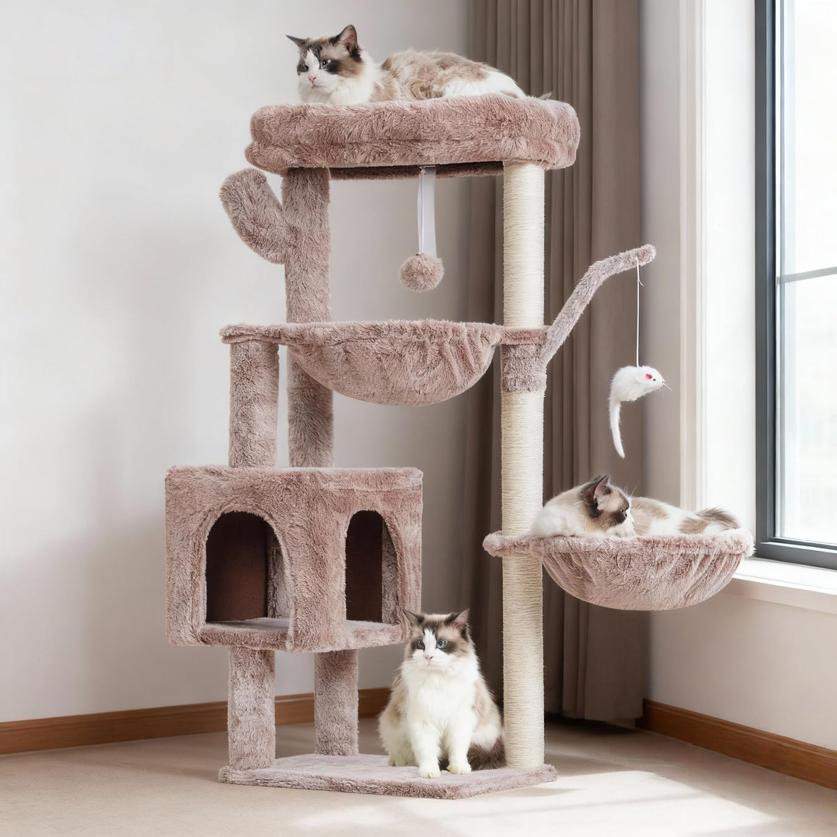 Heybly Cat Tree, 40" Tower with All-Sisal Wrapped Scratching Post HCT006SW