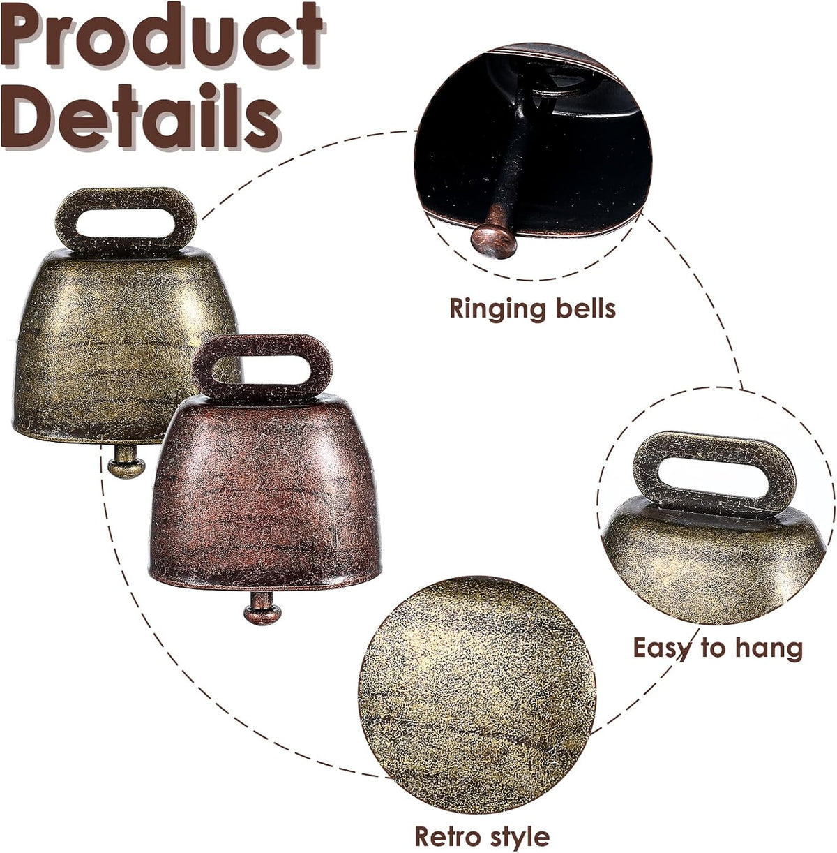 40 PCS Mini Cow Bells Bulk, Goat Bells for Collars, Antique Iron Metal Animal Copper Bell, Small Cowbell for Farm Pets Christmas Decor (20 Red Bronze, 20 Green Bronze)