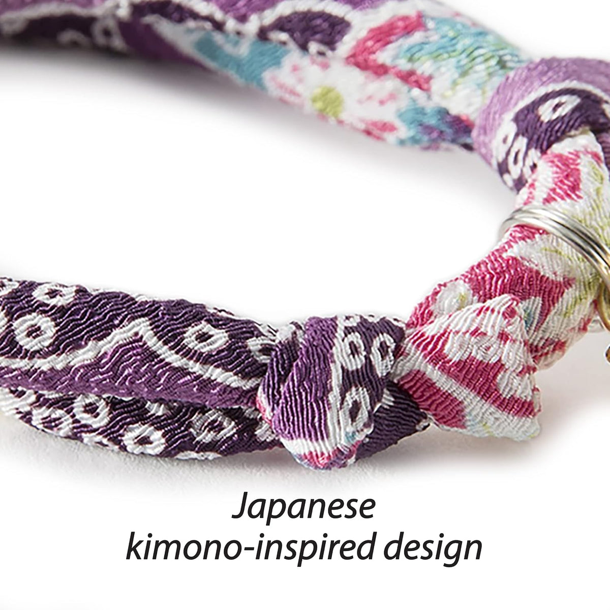 Necoichi Chirimen Hanabi Fireworks Cat Collar, Breakaway with Bell (Purple)