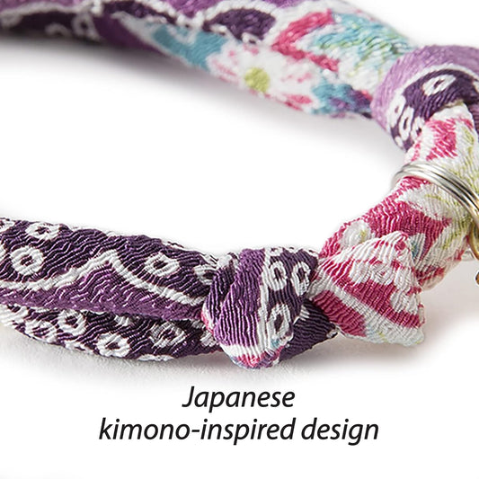 Necoichi Chirimen Hanabi Fireworks Cat Collar, Breakaway with Bell (Purple)